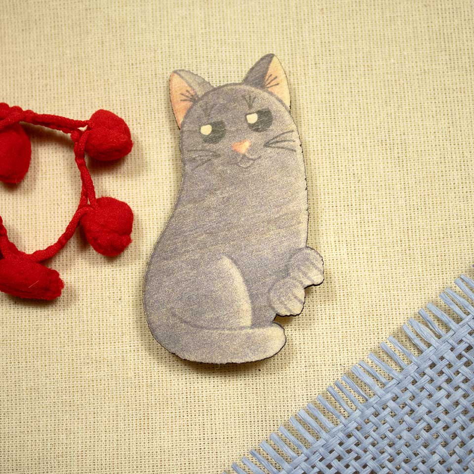 Bean cat grey - brooch