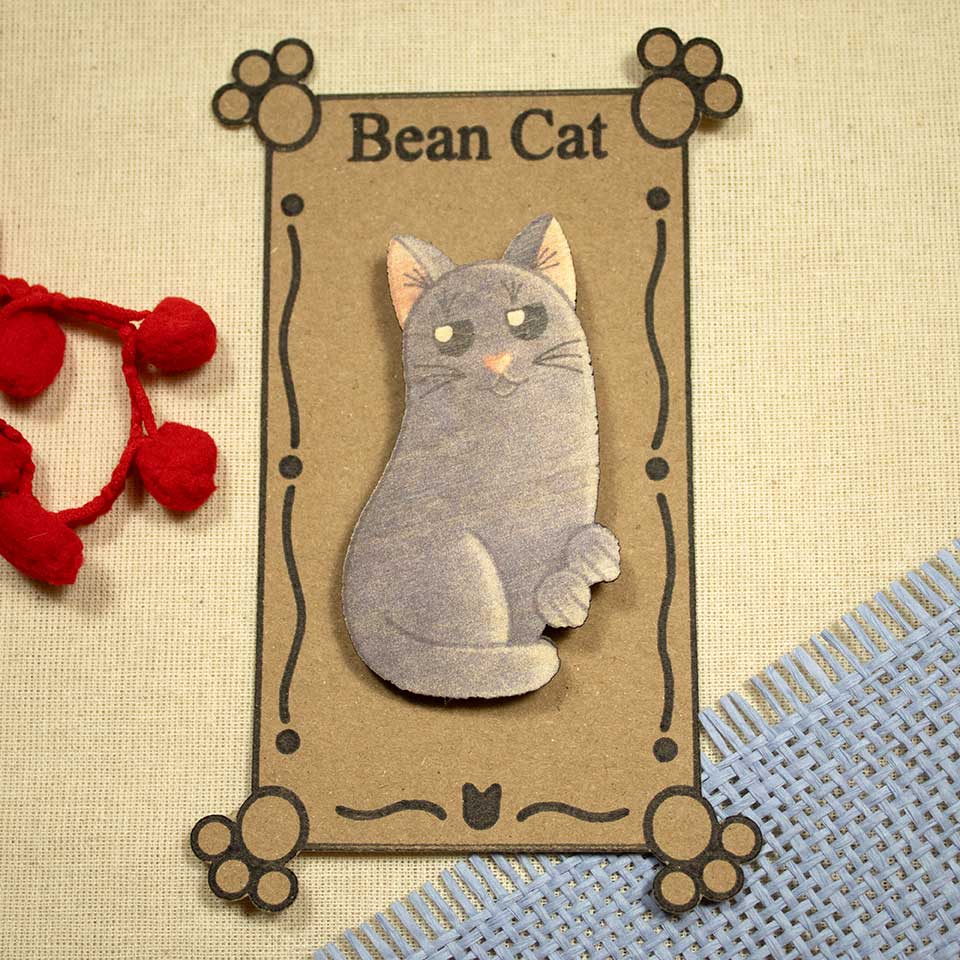 Bean cat grey - brooch