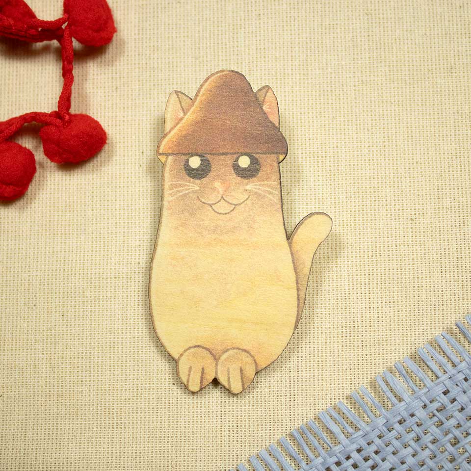 Bean cat mushroom - brooch