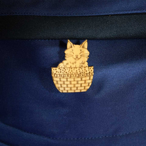 Cat in basket - Brooch