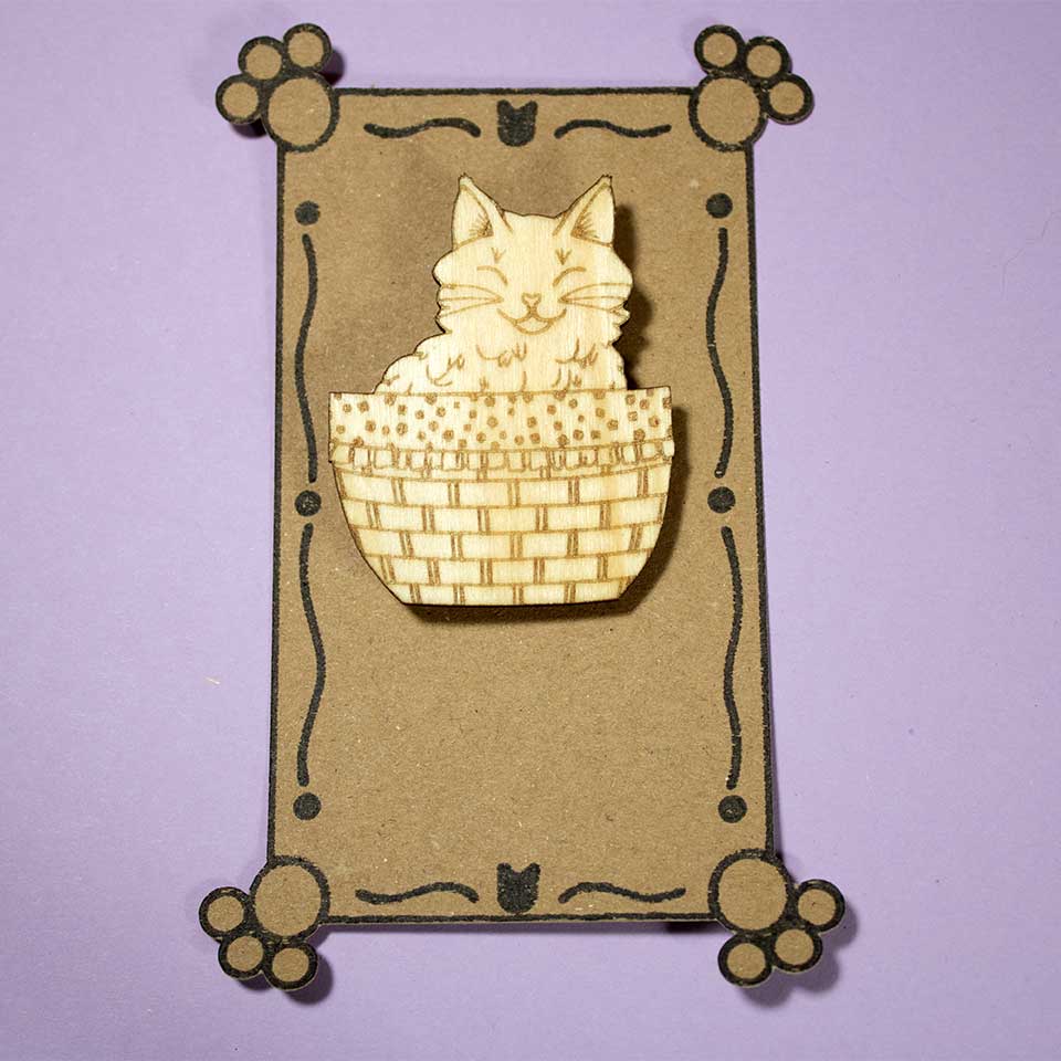 Cat in basket - Brooch