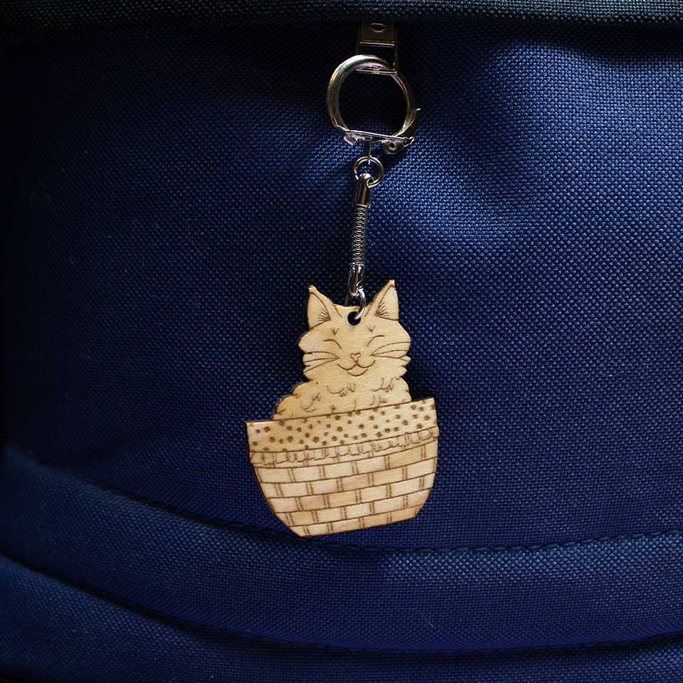 Cat in basket - Key ring